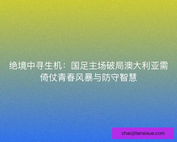 绝境中寻生机：国足主场破局澳大利亚需倚仗青春风暴与防守智慧