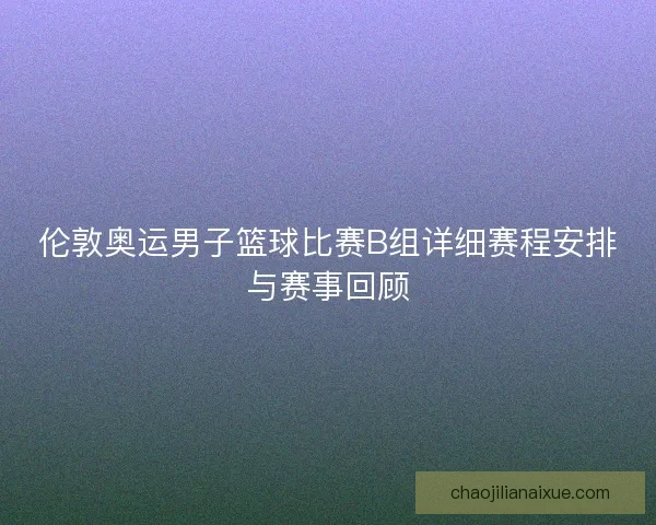 伦敦奥运男子篮球比赛B组详细赛程安排与赛事回顾